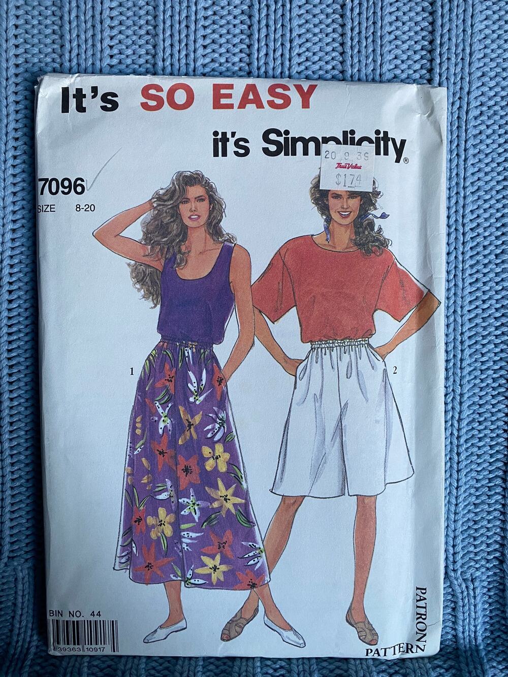 Simplicity 7096 pattern pullover top culottes size 8-20